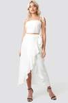 AFJ X NA-KD RUFFLE WRAP MIDI SKIRT - WHITE