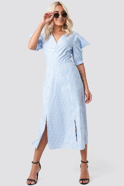 Trendyol Shoulder Detail Striped Midi Dress - Blue