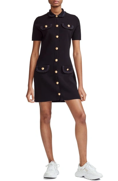 Maje Ravena Brass Button Cotton Minidress In Black