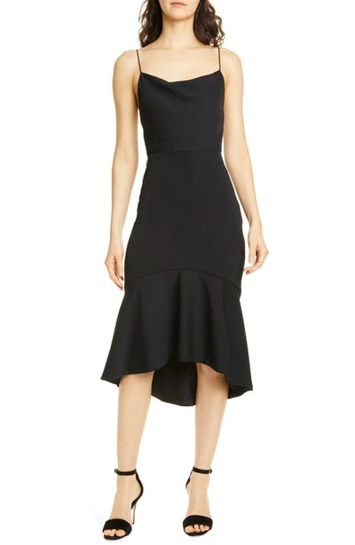 Alice And Olivia Adrina Flounce Hem Midi Dress In Black