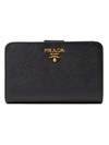 Prada Compact Zip-around Saffiano Leather Wallet In Nero