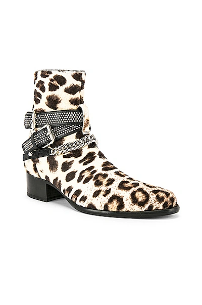 Amiri Men's Leopard-print Calf Hair Chain Moto Boots In Snow Leopard