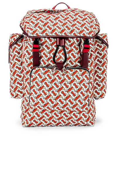 Burberry Medium Leather Trim Monogram Print Backpack In Red