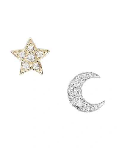 Sydney Evan Two-tone Crescent Moon And Star Studs In Multi