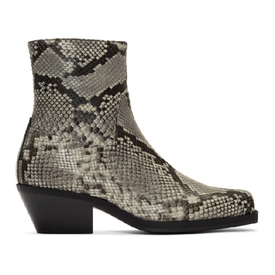 Misbhv Ssense Exclusive Grey Snake Iggy Cowboy Boots In Whitesnake