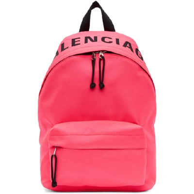 Balenciaga Women Backpack Wheel Backpack S Nylon Logo Embroidery Neon Pink