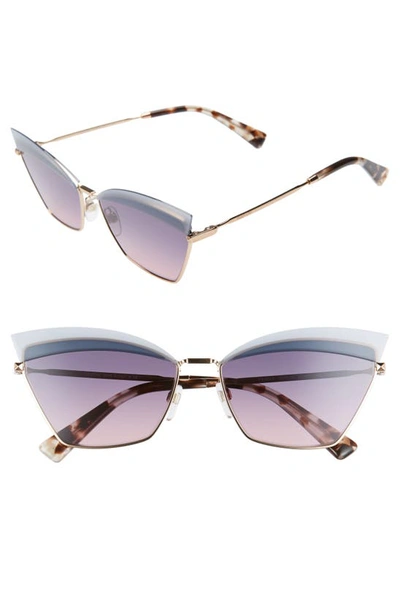 Valentino 60mm Cat Eye Sunglasses In Rose Gold/ Blue