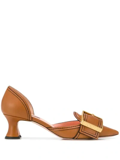 Rochas Natural Leather Buckle Pumps In Brown