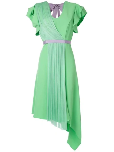 Delpozo Pleated Insert Asymmetric Dress In Green