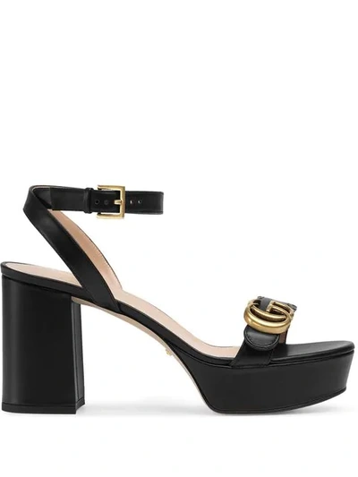 Gucci Marmont Logo-embellished Leather Platform Sandals In Black