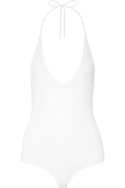 Atm Anthony Thomas Melillo Ribbed Stretch-micro Modal Halterneck Thong Bodysuit In White