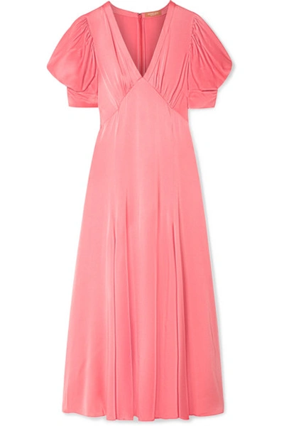 Michael Kors Women's Crushed Satin Puff-sleeve Midi Dress In Pink