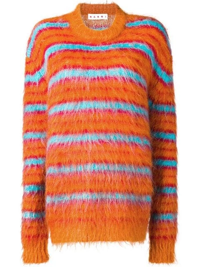 Marni Striped Mohair Blend Knit Jumper In Orange