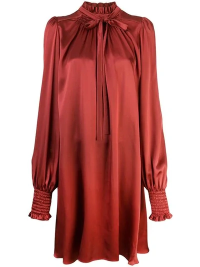 Adam Lippes Ruffled Charmeuse Blouson-sleeve Dress In Orange