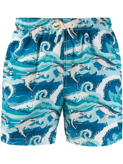Mc2 Saint Barth Shark Print Lightning Swimming Shorts - Blue In Blue