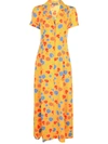 Lhd Sunny Floral And Brown Gingham Marlin Dress In Yellow