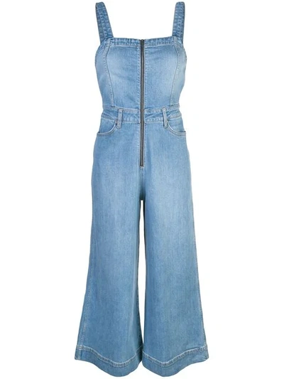 Alice And Olivia Alice + Olivia Gorgeous Cropped Wide-leg Denim Jumpsuit In Blue