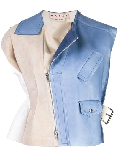 Marni Two-tone Paneled Suede And Leather Vest In Blue