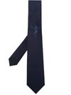 Alexander Mcqueen Embroidered Skeleton Tie - Blue