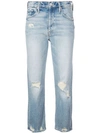 Mother The Tomcat High-rise Straight-leg Distressed Jeans In Blue