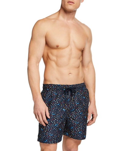 Derek Rose Maui 22 Fish Print Classic-fit Swim Trunks In Navy