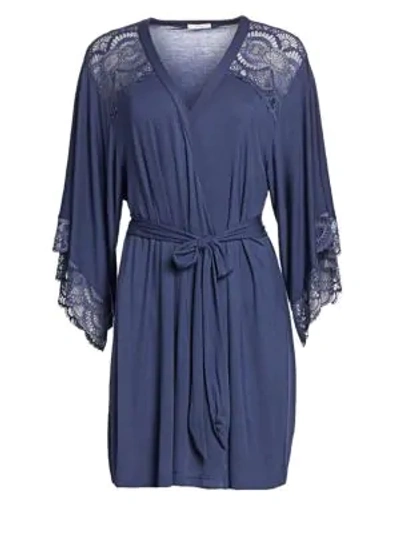 Eberjey Simona Merry Me Lace-trim Short Robe In Crown Blue