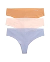 Calvin Klein Invisibles Thongs, Set Of 3 In Spring Blue/bare/nymphs Thigh