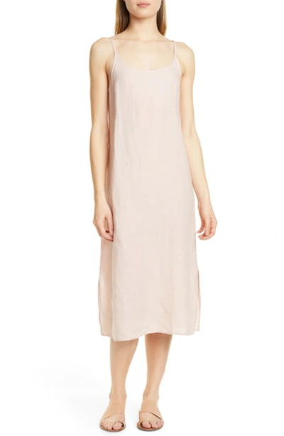 Eileen Fisher Petite Scoop-neck Organic Handkerchief Linen Slip Dress In Powder