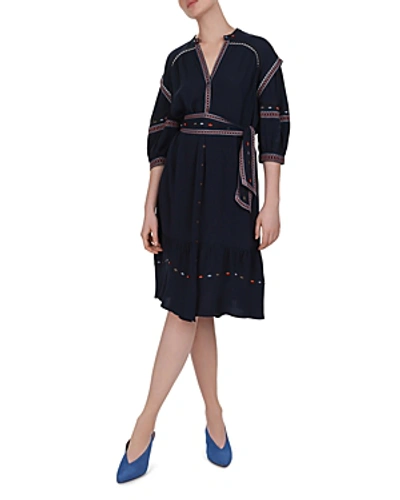 Ba&sh Patty Embroidered Midi Dress In Bleunuit