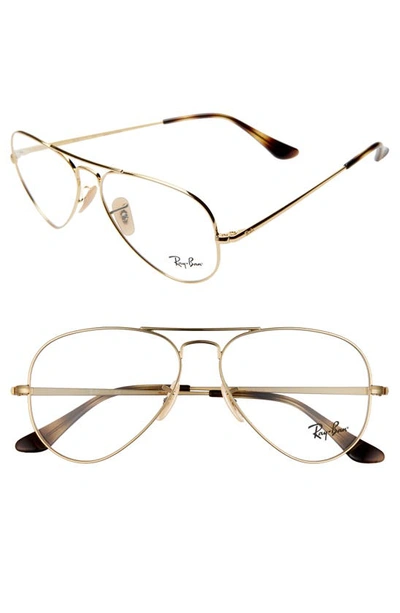 Ray Ban 55mm Aviator Optical Glasses In Gold/ Clear