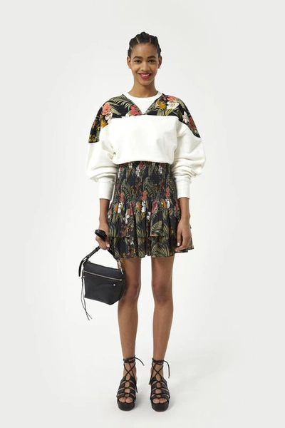 Rebecca Minkoff Tropical Print Smocked Tiered Cotton Skirt In Black Multi