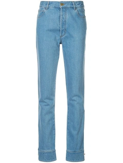 Marques' Almeida Cuffed Cotton Denim Jeans In Light Blue