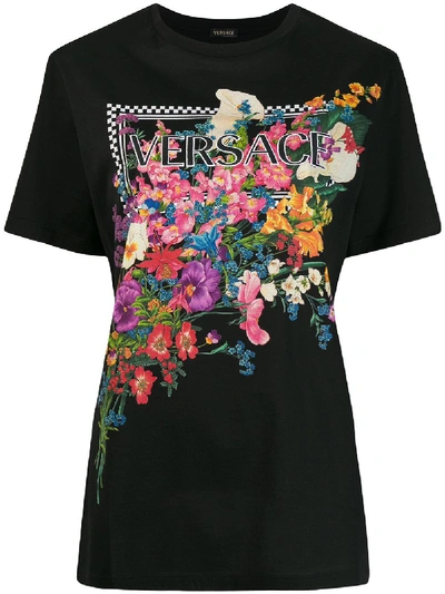 Versace Floral Logo Print T-shirt - Black