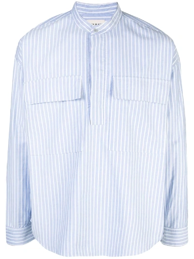 Fear Of God Oversized Grandad-collar Striped Cotton Oxford Half-placket Shirt In Blue