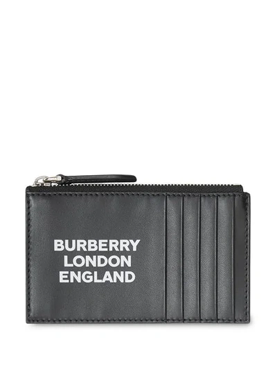 Burberry Logo Print Leather Zip Card Case In Black