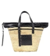 LOEWE LEATHER-TRIMMED WOVEN BASKET TOTE,P00382974