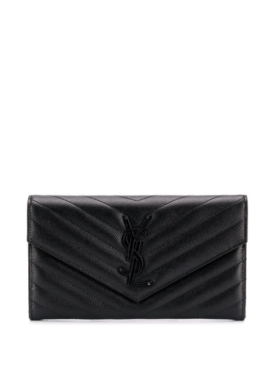 Saint Laurent Ysl Monogram Large Flap Wallet In Grained Leather In Black