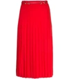 GUCCI High Waisted Pleat Wool Midi Skirt With Belt