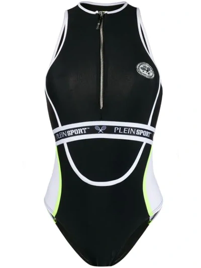 Plein Sport Monokini对比色条纹连体泳衣 - 黑色 In Black