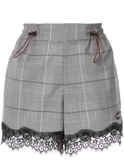 Ground Zero Lace Hem Checked Shorts In Grey