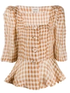 ISA ARFEN RUCHED GINGHAM TOP