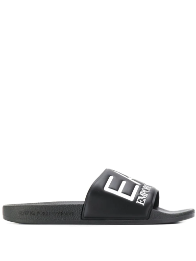 Ea7 Logo Rubber Slide Sandals In Black