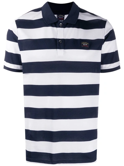 Paul & Shark Striped Short-sleeved Polo Shirt In Blue