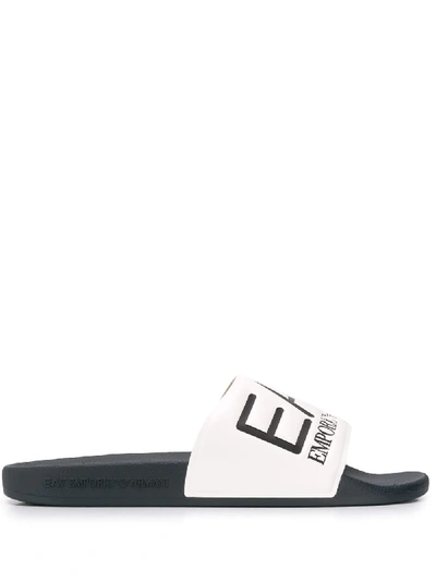Ea7 Logo Sliders In White ,blue