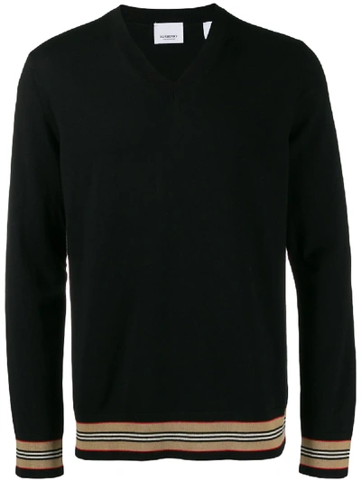 Burberry Merino-pullover Mit Streifen In Black