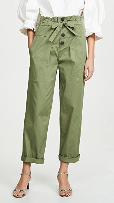 Sea Tula Paperbag-waist Cotton-blend Trousers In Green