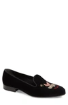 GUCCI LOGO EMBROIDERED VELVET LOAFER,576370FASF0