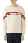 Gucci Interlocking-g Logo Stripe Cotton Sweatshirt In Natural