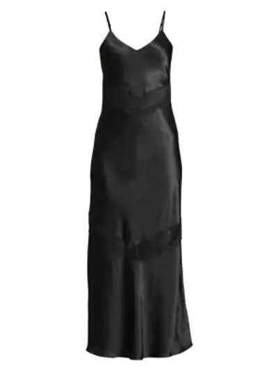 Ginia Chevron Lace Maxi Slip Dress In Black