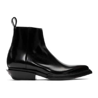 Balenciaga Men's Santiag Shiny Calfskin Boots In Black